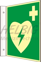 6a90dd0ccec48f4b2a55761afd6349e5 Fahnenschild langnachleuchtend AED, 20 x 20cm, Kunststoff